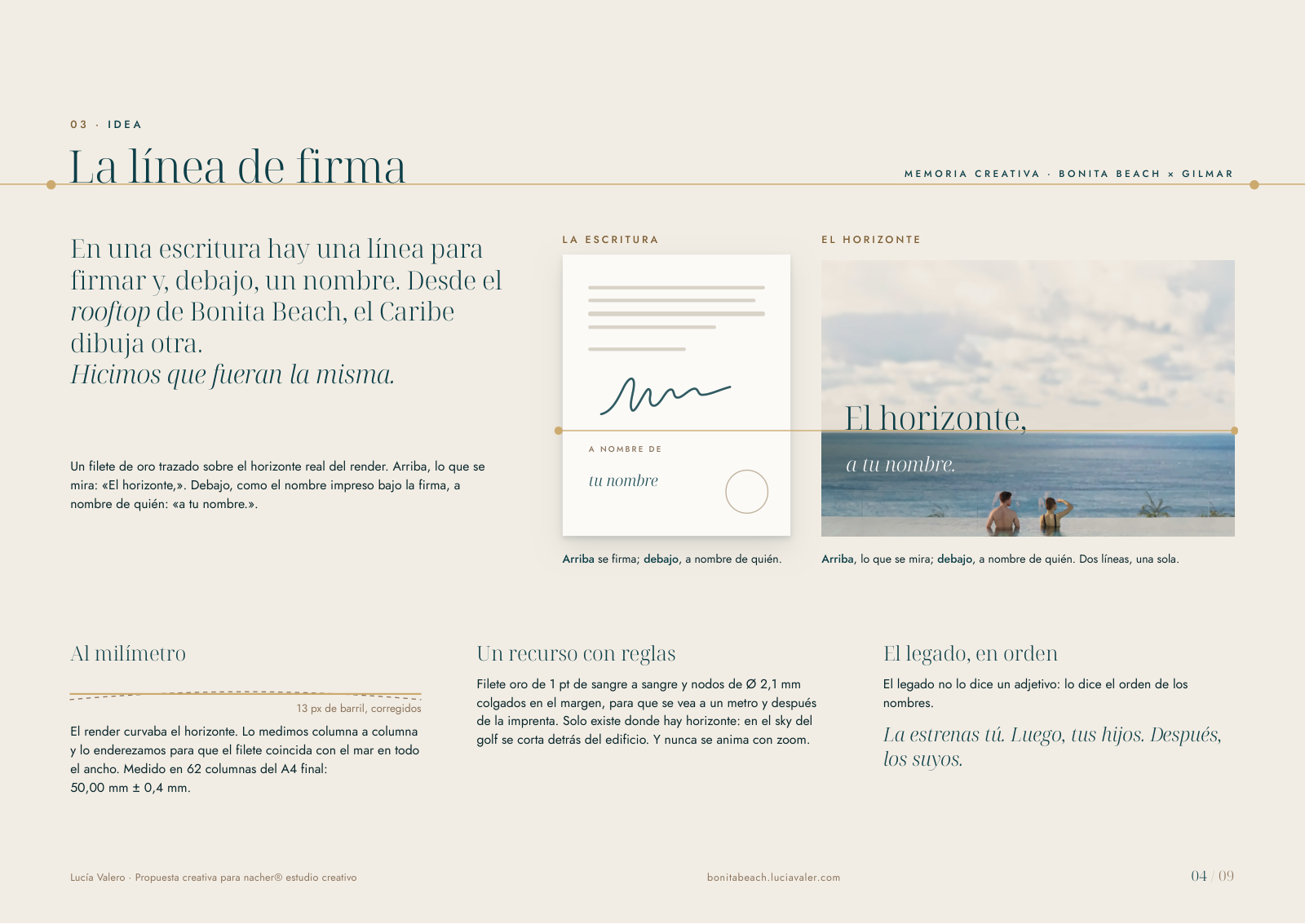 Memoria creativa, página 4: La línea de firma