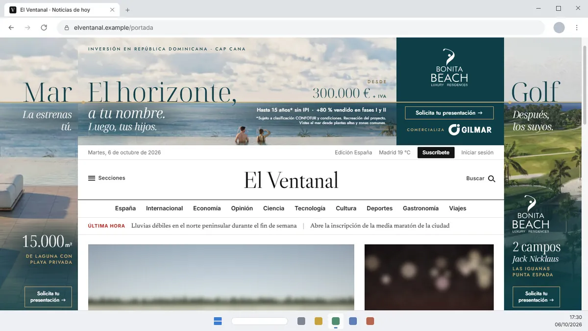 Montaje del Brand Day a 1366 píxeles: todo lo crítico cabe en los 188 píxeles interiores de cada sky.